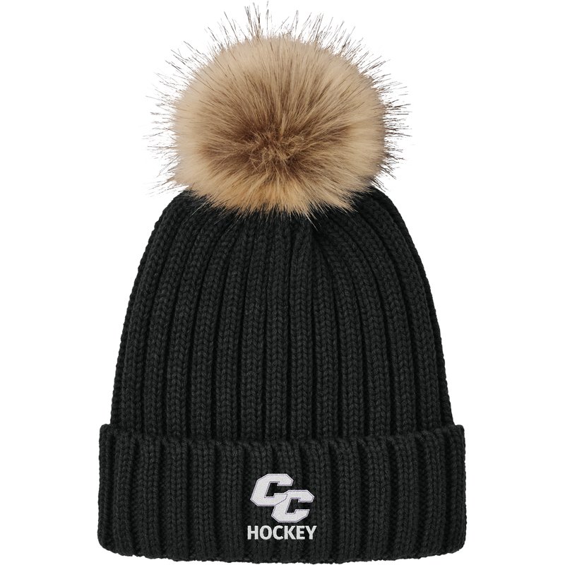 Curry College Faux Fur Pom Beanie